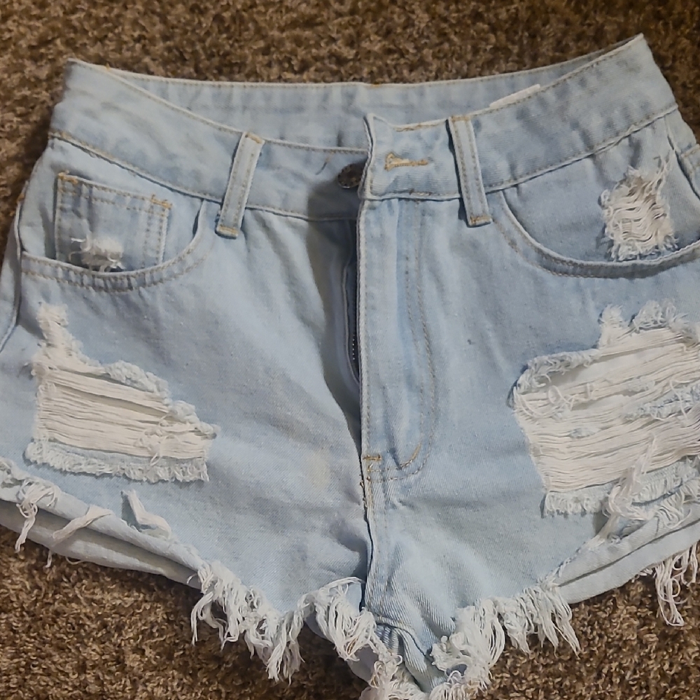 SHEIN Light Blue Ripped Denim Shorts